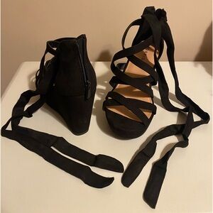 NOT SOLD - Women’s Torrid Black Suede Lace Up Wedges